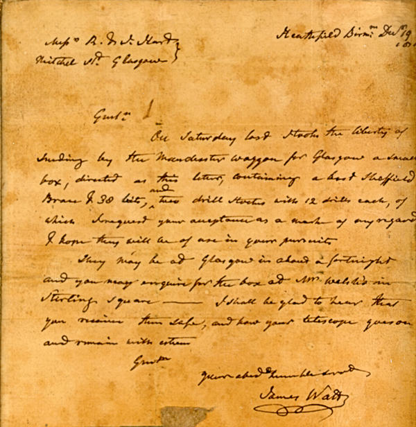 Letter from James Watt to James Hart
